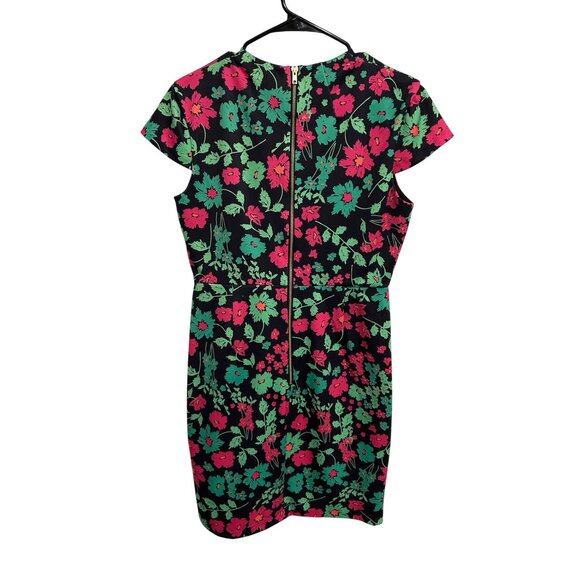 Alexia Admor NWT Floral Print Cap-Sleeve Dress Black Green Fuchsia Sz Large - Picture 2 of 10